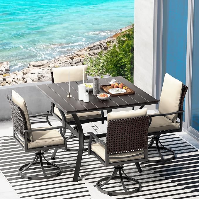 LEVELEVE 5 Piece Outdoor Patio Dining Set with 4 Swivel Dining Chairs & 1 Large Round Dining Table,Bistro Furniture Set for Lawn, Garden, Deck, Backyard and Porch by Enjoyyourlife