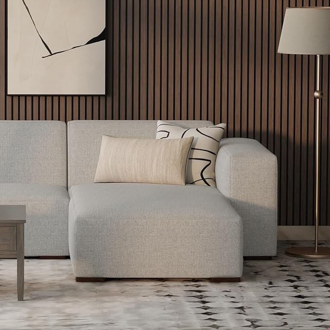 SIMPLIHOME Rex Right Chaise Sofa Module in 100% Recycled Polyester Tightly Woven Performance Fabric, Pale Grey, 44-inches W x 69.5-inches D, Handcrafted Modern-Style Right-Arm Chaise Lounge Chair