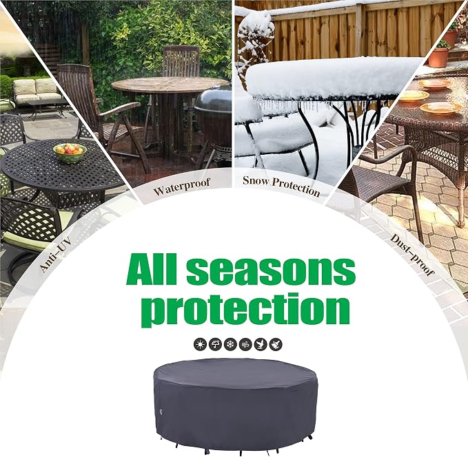 F&J Outdoors Outdoor Patio Furniture Covers, Waterproof UV Resistant Anti-Fading Cover for Large Round Table Chairs Set, Grey, 84" Dia x 27.5" H - Image 8