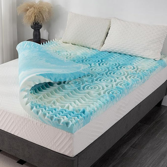 4 Inch 5-Zone King Memory Foam Mattress Topper, Gel Infused Foam Mattress Topper for Pressure Relief, CertiPUR-US Certified King Bed Topper,Blue, 76"×80"