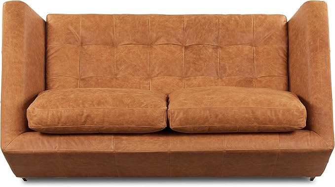 Poly & BARK Calle 75" Apartment Sofa, Full-Grain Pure-Aniline Italian Leather, Cognac Tan, Brass Legs