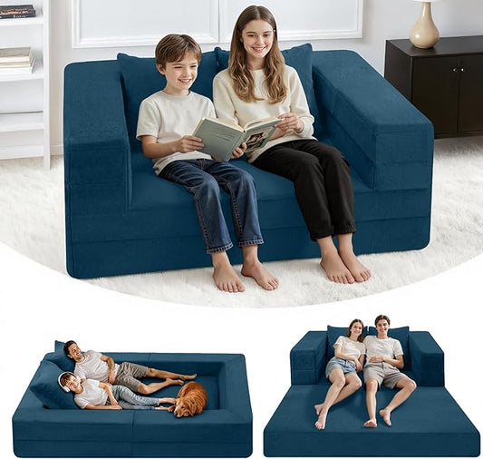 Futon Sofa Bed with Pillow, 3-in-1 Sleeper Sofa Bed with Removable Cover, Convertible Floor Sofa Bed, No Assembly Boneless Couch for Living Room, Bedroom