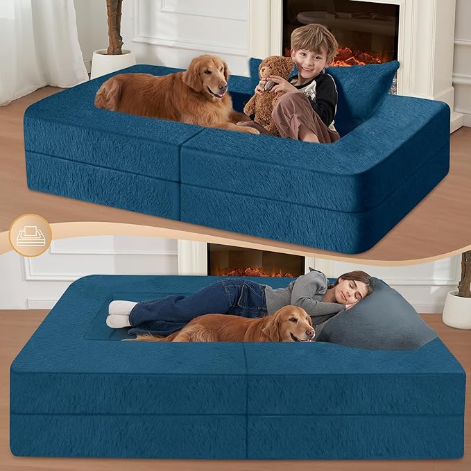Futon Sofa Bed with Pillow, 3-in-1 Sleeper Sofa Bed with Removable Cover, Convertible Floor Sofa Bed, No Assembly Boneless Couch for Living Room, Bedroom