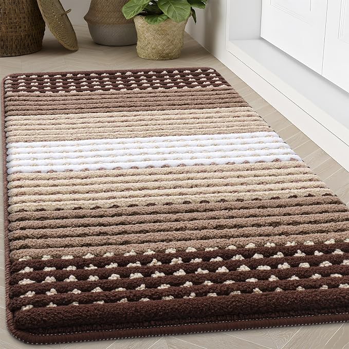Kitinjoy Indoor Outdoor Door Mat, 71x47 Non-Slip Absorbent Dirt Trapper, Low-Profile Washable Inside Entrance Front Floor Mat, Sturdy Soft Entry Dotted Ombre Doormats for Entryway, Brown by Kitinjoy