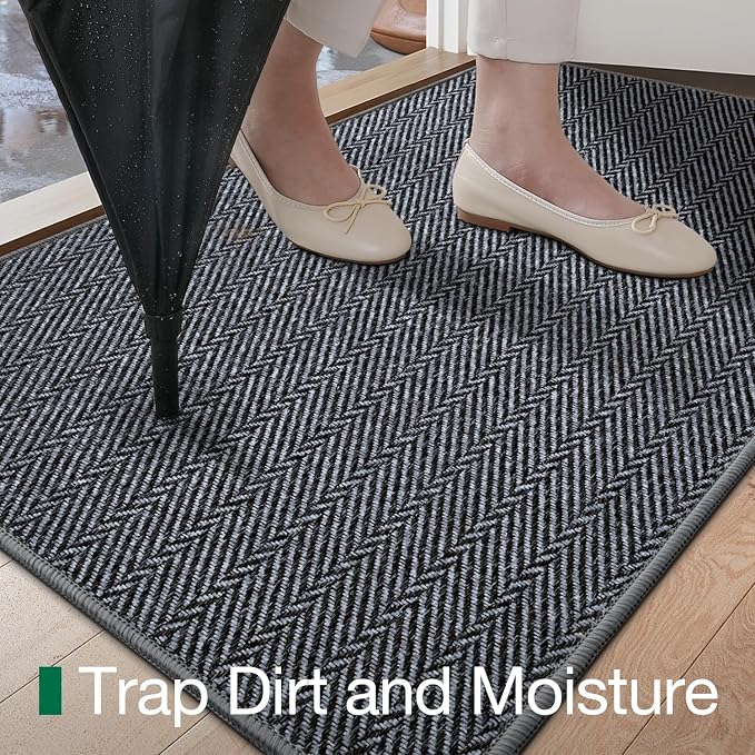 LUMI Ultra Thin Indoor Door Mat for Entrance 17"x30", Non Slip Entryway Mat, Low Profile Doormat, Unique Herringbone Design Carpet for Inside, Patio, Porch, Medium Gray - Image 5