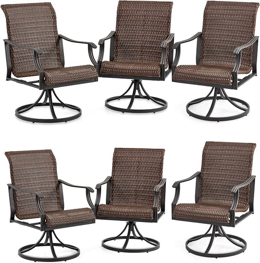 EROMMY Patio Wicker Swivel Chair Set of 6, Heavy Duty Outdoor Dining Chair with 23.5'' High Back, Extra-Large Water-Fall Seat, Rattan Porch Gentle Rocker for Outside, Garden, Backyard by EROMMY