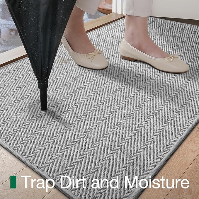 LUMI Ultra Thin Indoor Door Mat for Entrance 48"x72", Non Slip Entryway Mat, Low Profile Doormat, Unique Herringbone Design Carpet for Inside, Patio, Porch, Gray - Image 5