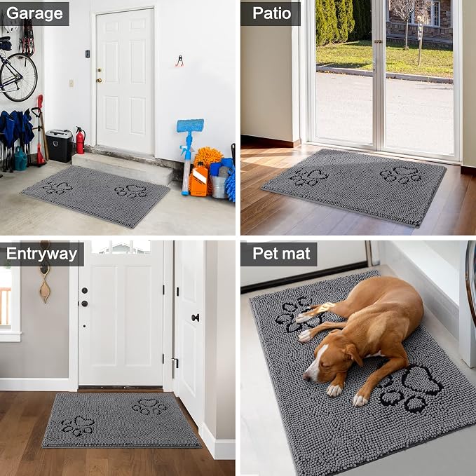 HOMEIDEAS Doormat Indoor Entrance, 36"x24", Absorbent Washable Non Slip Muddy Dog Front Welcome Door Floor Mat for Entryway (Cute Two Paw Print, Grey) - Image 6