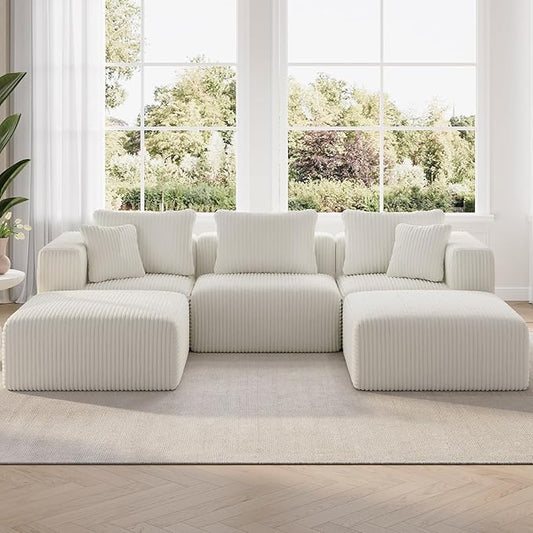 Novilla 106" Modular Sectional Sofa, Modern Cloud Sectional Couch with Smarts Coil® Support, U-Shape Boneless Couch for Living Room Apartments, No Assembly Required, Beige (3 Seat w/ 2 Ottoman)
