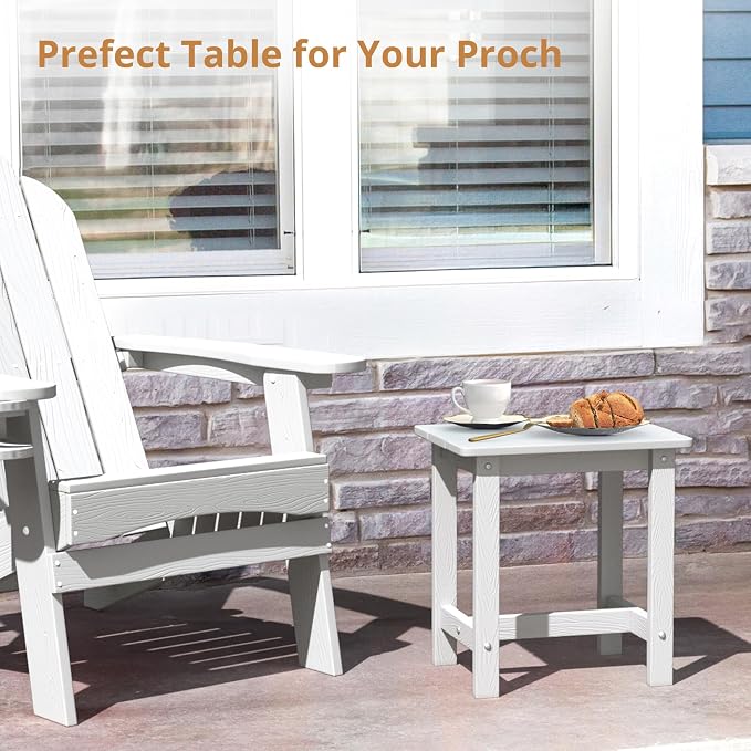 LUE BONA Outdoor Side Table Set of 2, HDPS Small Outdoor Table, Adirondack Side Table, Outside End Table for Patio, Porch, Deck, Pool, Weather Resistant/Easy Maintenance/Indoor or Outside Use, White - Image 5
