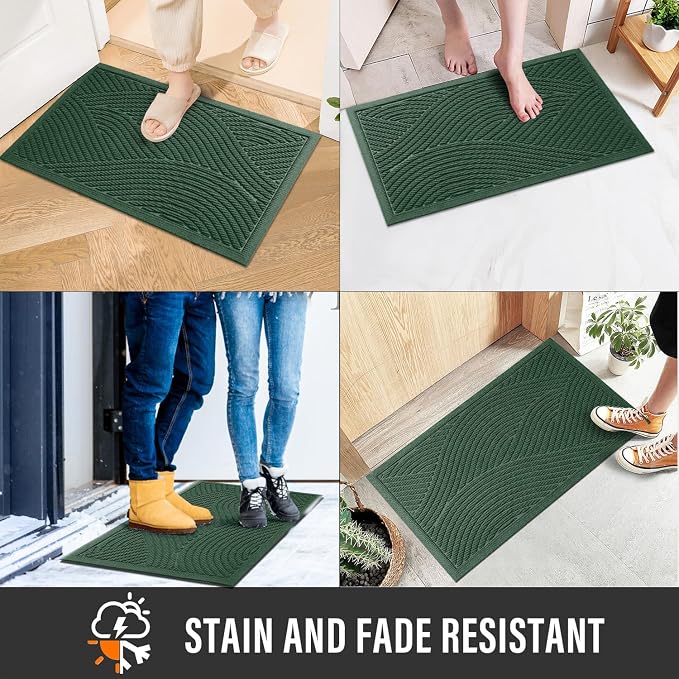 HIYARD Sturdy Front Door Mat, Absorbent Muddy Dirt Resist Welcome Door Mats Outdoor Indoor, Stain and Fade Resistant, Non-Slip Backing Entry Mat Low Profile Doormat for Entryway, 47×32, Green - Image 4