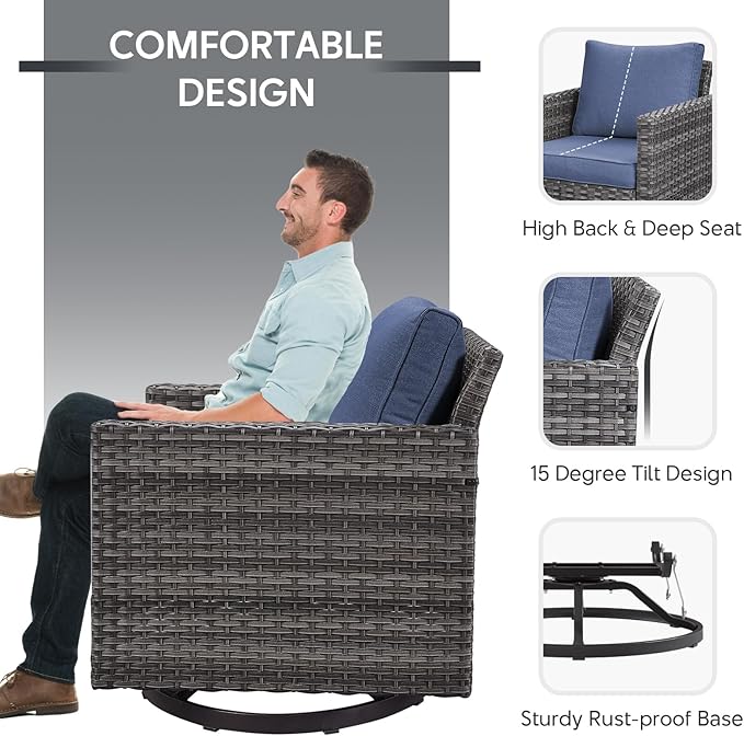 Belord Patio Sectional Furniture Set with Coffee Table: 8 Pieces Wicker Patio Conversation Set with L Shaped Sofa, Outdoor Swivel Glider Rocker, Rattan Ottomans, Removable