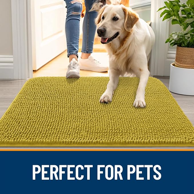 OLANLY Dog Door Mat for Muddy Paws 36x24, Absorbs Moisture and Dirt, Absorbent Non-Slip Washable Doormat, Quick Dry Chenille Mud Mat, Entry Indoor Entryway Carpet for Inside Floor, Mustard Yellow - Image 6