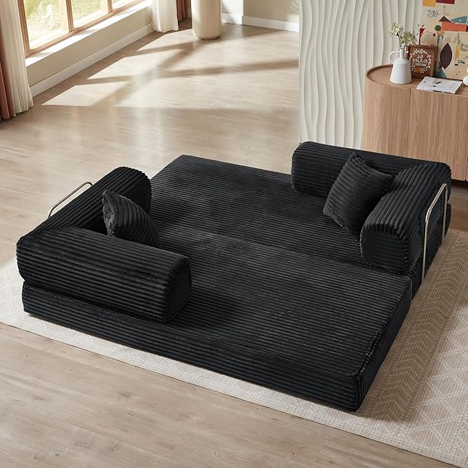 Eafurn 4-in-1 Convertible Folding Sofa Bed Boneless Loveseat Sofa in a Box - Foam Sleeper Couch with Fxied Frame, Modern Corduroy Upholstered Floor Couch & Fold Out Mattress | Breathable material, Fixed-shape Frame