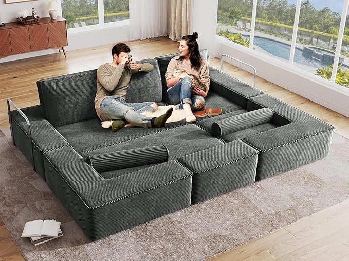 YITAHOME Convertible Cloud Sectional Couch, Comfy Corduroy Sectional Sofa with Deep Seat & High Pillows, Modern Easy-Clean Modular Sectional Sofa for Living Room Bedroom, Gray