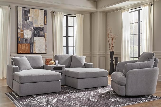 Signature Design by Ashley Modmax Contemporary Swivel Glider Recliner, Press-Back Reclining, Cleanable & Durable Performance Fabric, 21" Seat Height, Gray