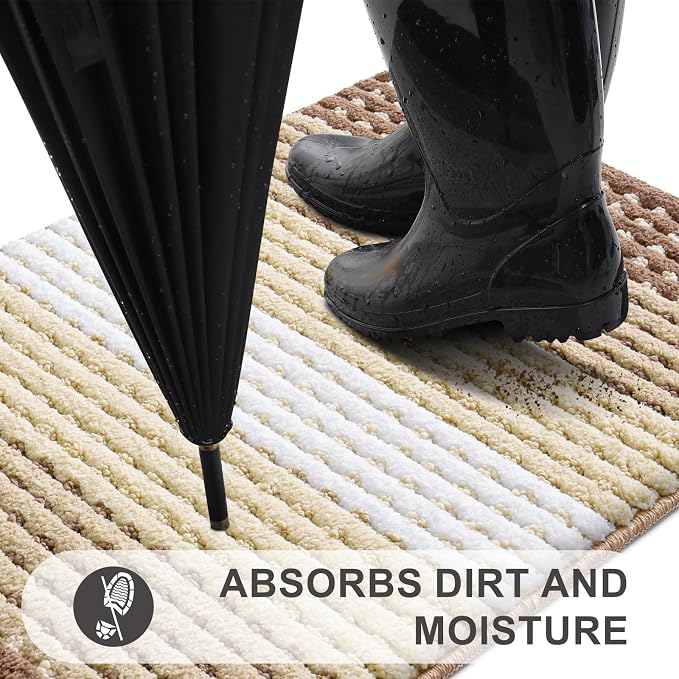 Kitinjoy Indoor Outdoor Door Mat, 59x20 Non-Slip Absorbent Dirt Trapper, Low-Profile Washable Inside Entrance Front Floor Mat, Sturdy Soft Entry Dotted Ombre Doormats for Entryway, Light Brown - Image 2