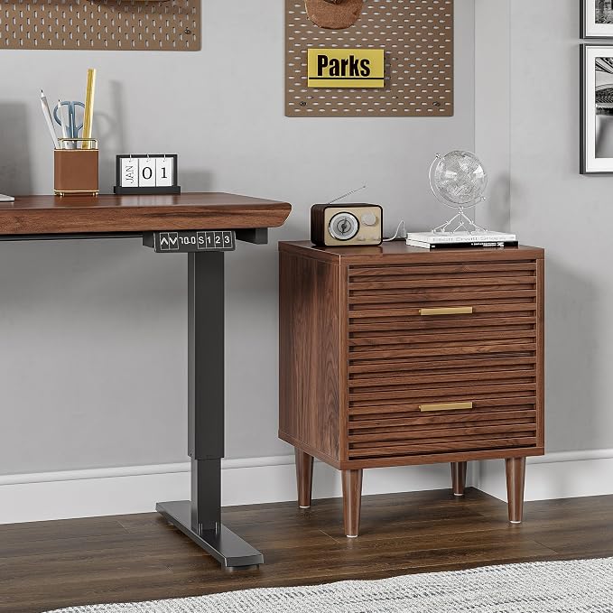 Whalefall Night Stands with Charging Station, Mid Century Modern Nightstand, Fluted Bedside Table with Drawer, End Table Bed Side Tables for Bedroom, Accent Tables with Wood Legs, Brown 1pc - Image 8