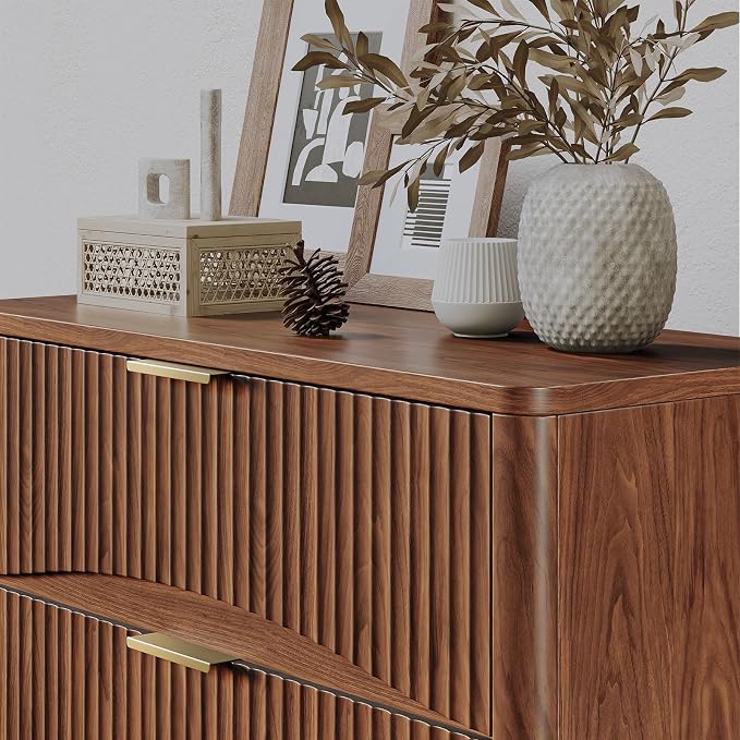 Evermagin Fluted 5 Drawers Dresser, 47" Tall Wooden Dressers Storage Organizer,Modern Chest of Drawers for Bedroom with Deep Storage, Living Room,Entryway, Walnut - Image 4