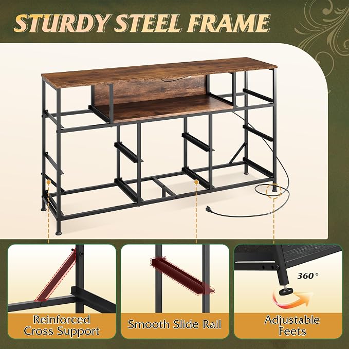 WLIVE Dresser TV Stand for 45, 50, 55 inch TV, Entertainment Center with LED Lights & Charging Station, Chest of Drawers with 8 Fabric Drawers and Open Shelves for Living Room, Hallway, Pattern - Image 9