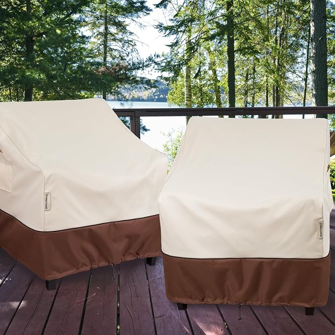 2Pack Waterproof Patio Chair Covers-600D Oxford Heavy Duty Outdoor Furniture Cover, UV & Wind Resistant Deep Seat Chair Protector for All Seasons (Beige/Brown, 28" W x 30" D x 32" H) - Image 9
