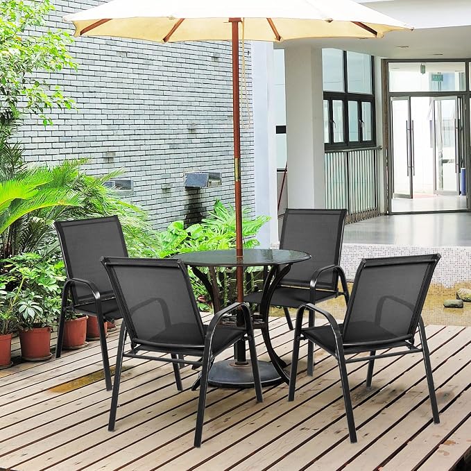 Tangkula 2 Piece Patio Dining Chairs, Outdoor Bistro Chairs W/Curved Armrests, Easy-to-Dry Fabric, Reinforced Steel Frame, Wide & Comfortable Camping Chairs for Garden, Poolside, Backyard (1, Black) - Image 5