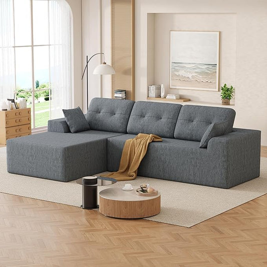 Ball & Cast 106" Cloud Modular Sectional Sofa, Boneless Chenille Couch with Deep Seat, Comfy L-Shaped Sectional, Modern Upholstered Sofa for Living Room, No Assembly (Gray, Left Facing Chaise)