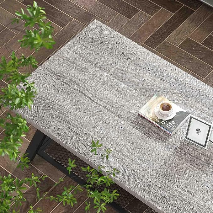 FOLUBAN Industrial Coffee Tables for Living Room with Storage, Rustic Wood and Metal Coffee Table, Modern Rectangle Center Cocktail Tea Table, Light Grey, 47 Inch