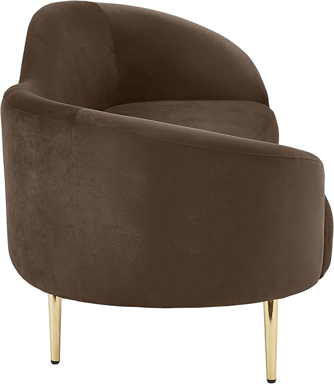 Meridian Furniture 659Brown-S Ritz Collection Modern | Contemporary Upholstered Sofa with Rich Brown Velvet, Gold Metal Legs, Curved Contemporary Design, 85.5" W x 31.75" D x 30.5" H, Brown