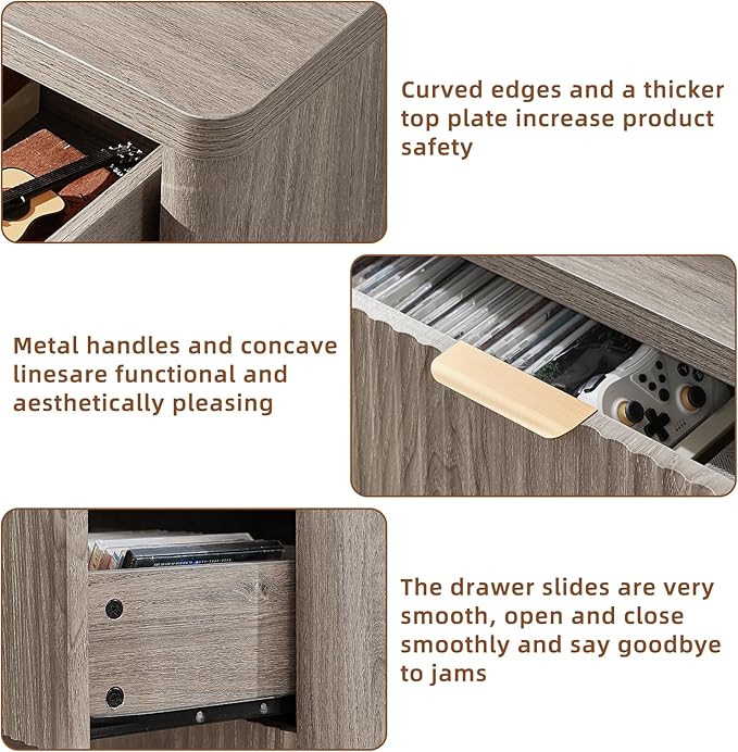 LEYAOYAO Fluted Dressers & Nightstand Set of 4, Wood 48" Wide Dresser & 42" Tall Chest of Drawers,Modern Bedroom Furniture Sets, Grey Wooden Nightstand Set of 2 with 3 Drawers & Charging Station