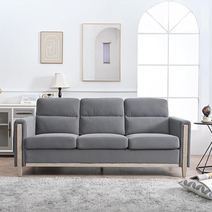 3 Seater Sofa Couch with Deep Seats, 79.53" Mid Century Modern Upholstered Loveseat with Armrests, Comfy Velvet Upholstered Small Sofa&Couches for Living Room, Bedroom, Apartment and Office