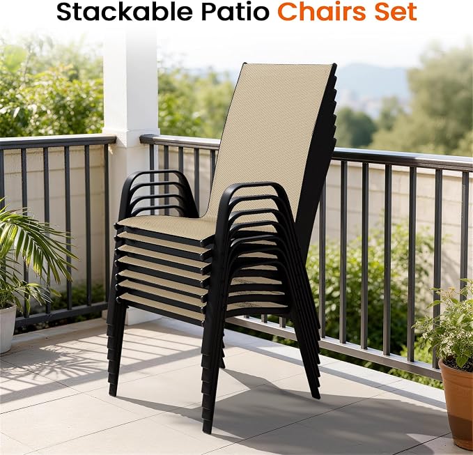 JEAREY Patio Dining Chairs Set of 6, Outdoor Stackable Dining Furniture Set, All Weather Dining Set for Lawn, Garden, Backyard, Poolside, Beige - Image 7