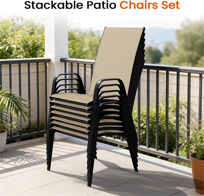 JEAREY Patio Dining Chairs Set of 4, Outdoor Stackable Dining Furniture Set, All Weather Dining Set for Lawn, Garden, Poolside, Beige - Image 7