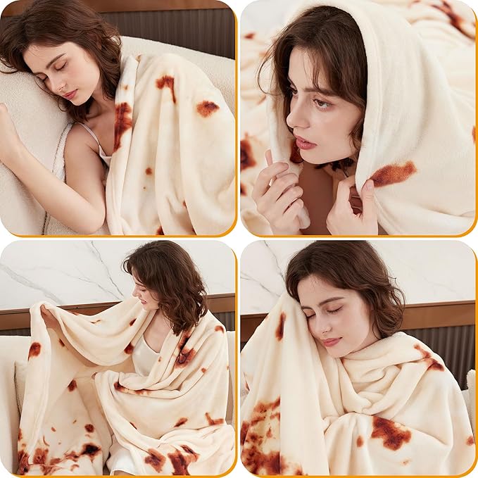LetsFunny Burrito Tortilla Throw Blanket, 90in Giant Funny Realistic Food Blankets, Double Sided Burrito Taco Tortilla Wrap Blankets for Adults, Soft Flannel Round Blanket for Women
