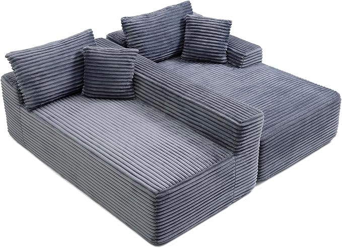 105-Inch L-Shaped Right Facing Corner Compressed Sofa Modular Sectional Boneless Cloud Sofa Floor Foam Couch with Chaise Lounge, Corduroy Corner Boneless Cloud Couch