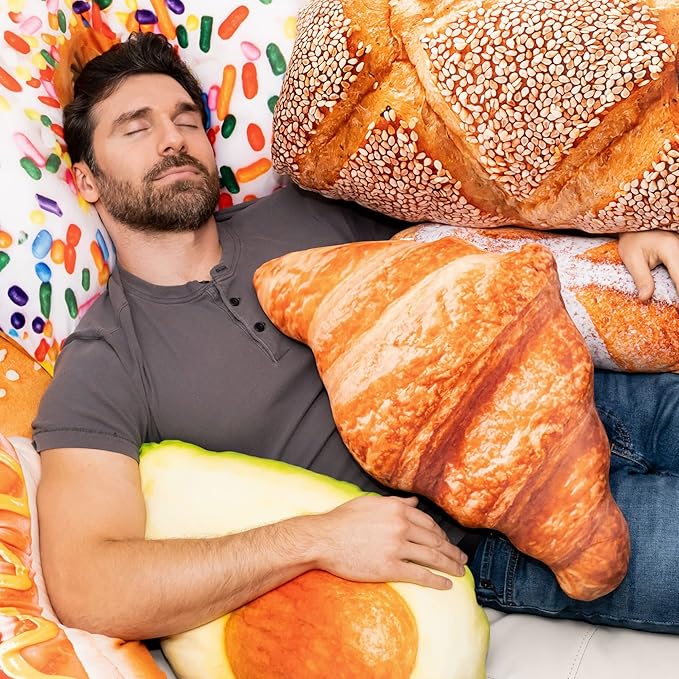 Much Comfort 33" 3D Flaky Croissant Throw Pillow - Made with Super Soft & Ultra Premium Fabric - Cute, Comfortable, Plush, Stuffed French Loaf Bread Toast Cushion for Home Decor - Funny Gift - Large