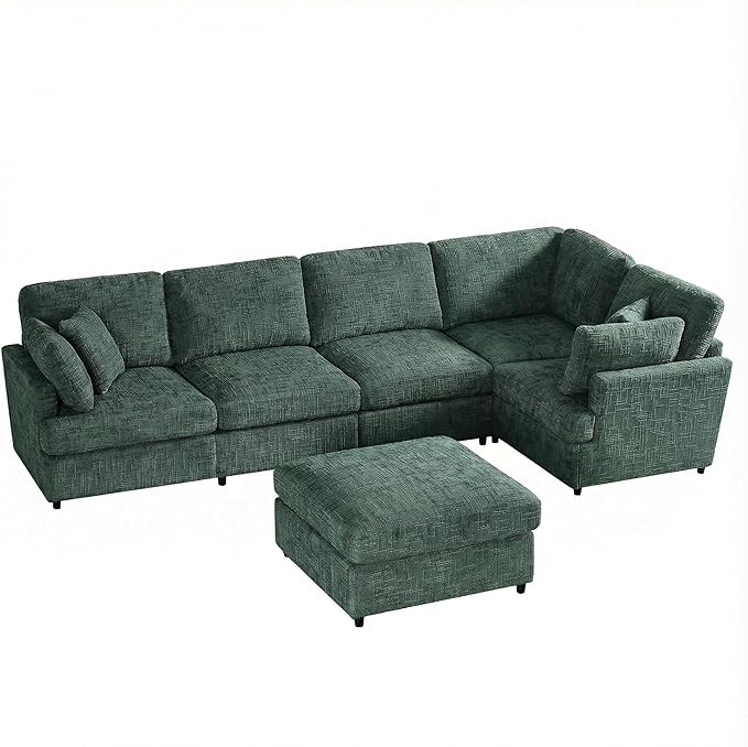 ERYE 122-Inch Modern Corner Modular Sectional Sofa Couches with Ottoman and 4 Toss Pillows, Comfy Chenille Upholstered U-Shaped Sofa Convertible L-Shaped Symmetrical Couch