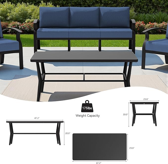 Aluminum Outdoor Patio Furniture Set,8 Seats Patio Conversation Sets with Rectangular Coffee Table,Metal Patio Sectional Furniture Set with 5.1" Thickened Cushions,Navy Blue