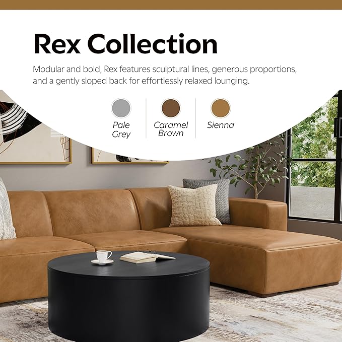 SIMPLIHOME Rex Right Chaise Sofa Module in Full-Grain Genuine Leather, Sienna, 44-inches W x 69.5-inches D, Handcrafted Modern-Style Right-Arm Chaise Lounge Chair for Living Room and Family Room