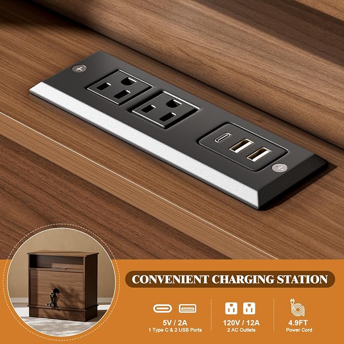 3 Drawers Dresser for Bedroom with Charging Station, 28" Wide Small Chests of Drawers, Farmhouse Wood Nightstand Bedside Cabinet End Table for Bedroom, Living Room, Closet, Hallway - Image 5