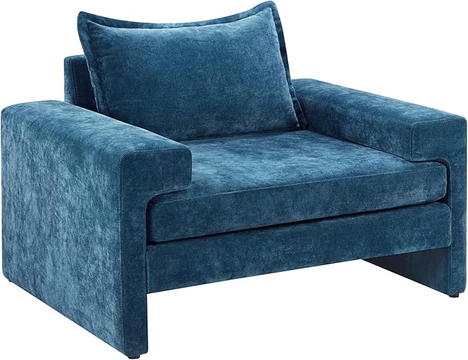 Christopher Knight Home Aylen Modern Chenille Upholstered Accent Chair with Wide Armrests, Wooden Living Room Club Chair, Bedroom Comfy Reading Chair with Back Pillow, Blue