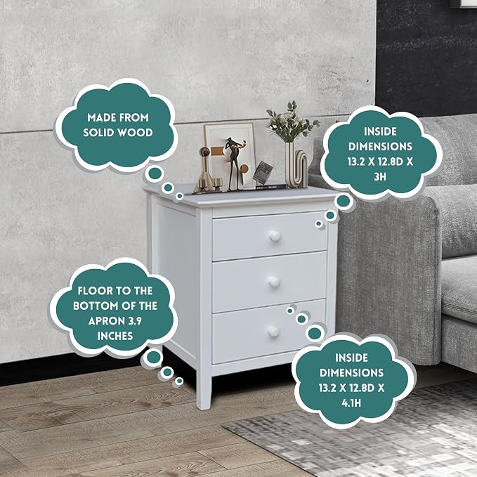 International Concepts Solid Wood Bedroom Nightstand with 3 Drawers in White - Image 4