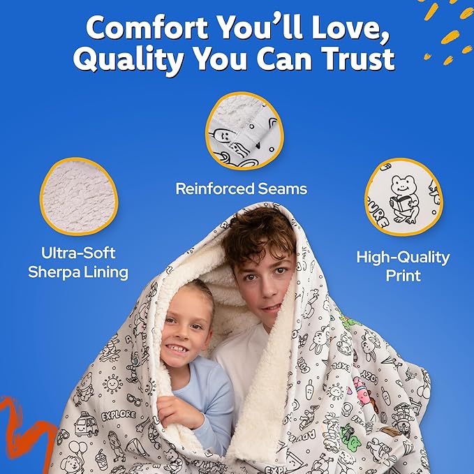 Color-In Blanket for Kids & Adults – Oversized Wearable Blanket Craft Kit – Permanent Marker Design – Sherpa Fleece, Machine Washable - 40" x 60"