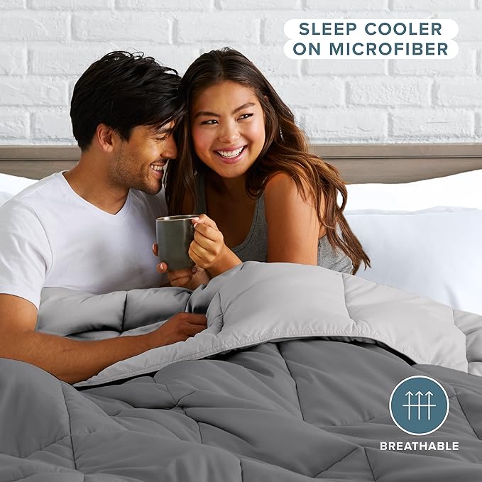 Bare Home Oversized Queen Comforter - Reversible Colors - Goose Down Alternative - Ultra-Soft - Premium 1800 Series - All Season Warmth - Bedding Comforter (Oversized Queen, Grey/Light Grey)