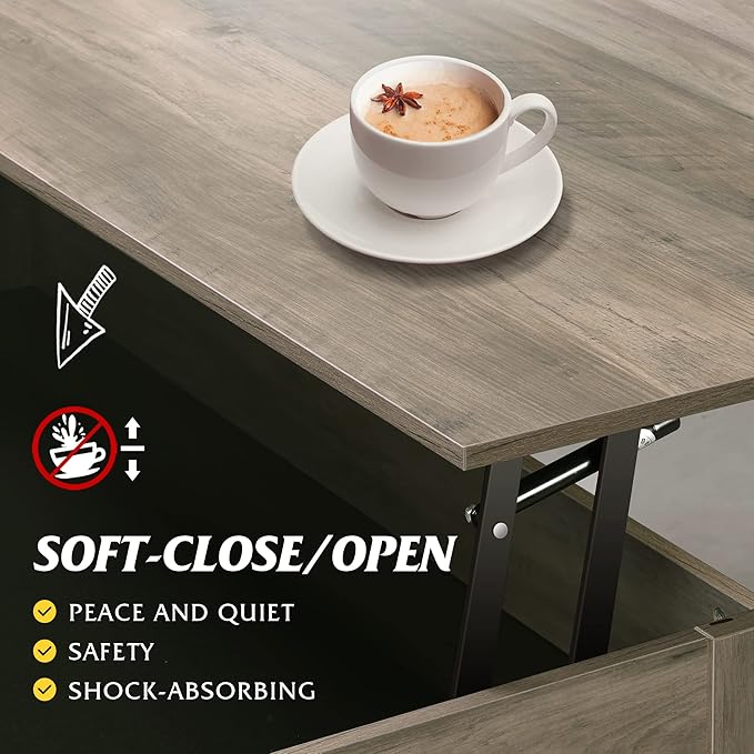 WLIVE Coffee Table, 39" Lift Top Coffee Table with Hidden Compartment, Storage Drawers and Storage Shelf for Living Room, Reception Room, Grey