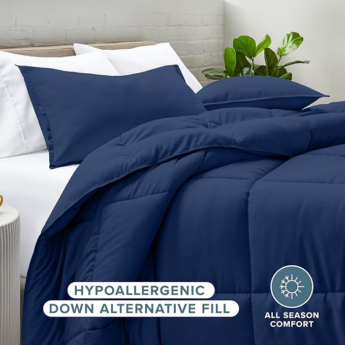 Bare Home Comforter Set - Oversized Queen Size - Ultra-Soft - Goose Down Alternative - Premium 1800 Series - All Season Warmth (Oversized Queen, Dark Blue)