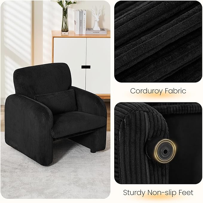 Morden Loveseat, Comfy Upholstered Corduroy Loveseat Sofa, 2-Seater Love Seat Couch for Living Room, Bedroom, Black