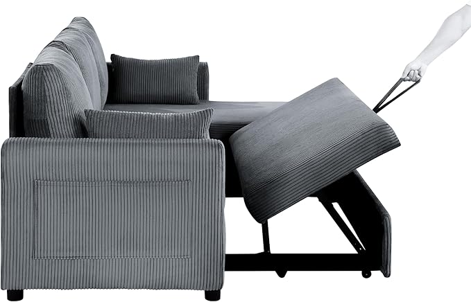 Queen Sleeper Sofa, Convertible Sofa Bed with Storage, 85 Inch Sectional Couch with Pull Out Bed, L Shaped 3 Seat Sectional Sleeper Sofa for Living Room, Apartment, Grey