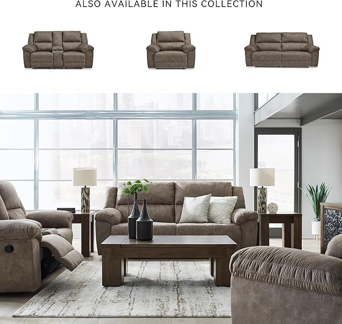 Signature Design by Ashley Laresview Contemporary Faux Leather Manual 2 Seat Reclining Sofa, Gray