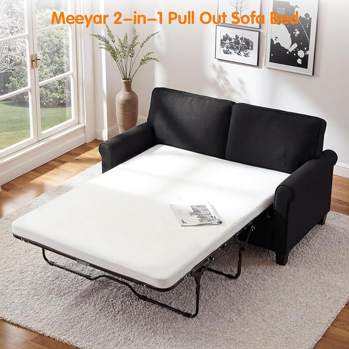 57" Pull Out Sofa Bed with Mattress, Convertible Sofa Bed Loveseat, Twin Sleeper Sofa Couch with Pocketed Coil Seating, Upholstered Fabric Sofa Bed for Small Spaces,Black | sofa bed, futon sofa bed, sofa bed couch, Sleeper Sofa, pull out sofa bed